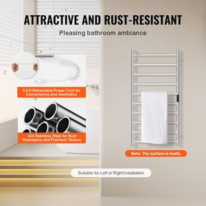 Scaldasalviette da Parete a 10 Barre, Impermeabile IPX5, con Display LED e Timer per Bagno - Product Image 5