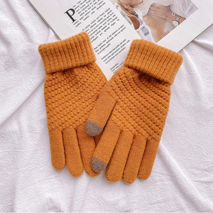 Gants d'hiver unisexes d'extérieur style coréen, épais, coupe-vent, en maille doublée de fourrure, en cuir de chèvre, chauds, en polaire, motif ananas, à doigts complets - Product Image 6