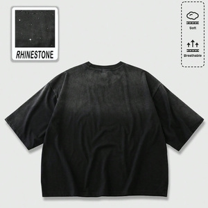 T-shirt oversize délavé à l'acide pour hommes et femmes, streetwear personnalisé en coton pour impression de logo – Collection Global Market - Product Image 2