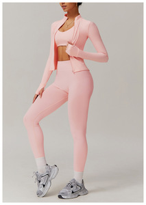 High Waist Yoga Set Women 2 Piece Full Length Leggings Crop <b>Top</b> Seamless Spandex Polyester Activewear ODM OEM Custom Logo - Product Image 4