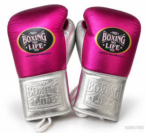 No Boxing No Life Boxing Gloves Pink Silver Laced Training Gloves Embossed Logo Hecho En Mexico Unisex Adult - Product Image 1