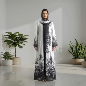 Lightweight Modest <b>Abaya</b> Kimono Style Muslim Maxi Robe with Coordinated Hijab Set for Ramadan/Eid Loose Fit - Product Image 1