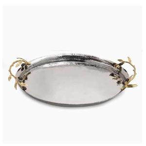 Bandeja Redonda Grande de Metal para Servir Comida en Restaurantes, Bandeja Decorativa para Servir, Organizador de Baño para Encimera de Bañera - Product Image 1