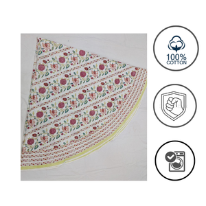 Floral Canvas Cotton Hand block printed 6 seater <b>Round</b> <b>Table</b> <b>Cloth</b> Eco-friendly handcrafted in India Premium <b>table</b> cover - Product Image 2
