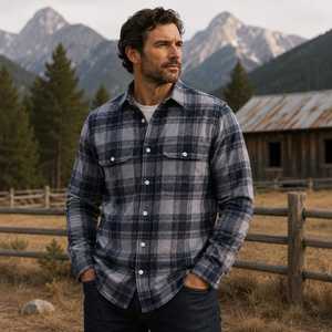 Camisa de Franela a Cuadros de Manga Larga para Hombre, 100% Algodón, Cuello con Botones, Corte Regular, Informal, Tejido de Invierno, Bordada, de Alta Calidad - Product Image 3