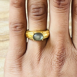 Anillo de Latón con Labradorita de Diseño Único, Anillo de Estilo Vintage Chapado en Oro de 18k, Anillo para Hombre Hecho a Mano con Piedras Preciosas, Anillo al por Mayor - Product Image 6
