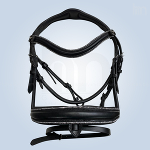Bridon de dressage anatomique en cuir de qualité supérieure avec garniture argentée, bordure en cristal, boucles en acier inoxydable robustes, logo personnalisé - Product Image 1