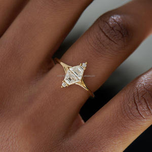 Igi/gia แล็บปลูกวินเทจ14K สีขาวทองแต่งงาน/หมั้นแหวน unisex เพชรของขวัญครบรอบปาร์ตี้กับลูกแพร์ตัดเพชร - Product Image 1