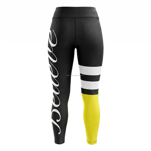 Leggings Deportivos de Cintura Alta para Mujer con Bloques de Color y Estampado de Letras, Largos, para Yoga, Fitness y Entrenamiento, en Negro, Amarillo y Blanco - Product Image 4