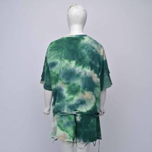Women's <b>Tie</b> <b>Dye</b> Digital Printed 2-Piece Shorts <b>Set</b> O-Neck Short Sleeve Regular Fit Casual Spring Summer Knitted Polyester - Product Image 5