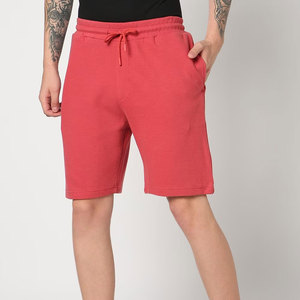 Shorts Bermuda en tricot pour homme, couleur rouge unie, taille mi-haute, cordon de serrage, décontractés, avec poches, en coton respirant - Product Image 1