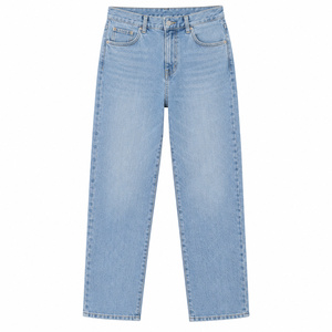 Jean droit court taille haute pour femme - Denim bleu clair délavé, longueur cheville, été, uni, vente en gros, marque privée - Product Image 1