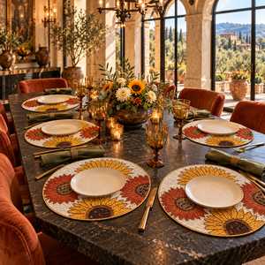 Set de table en verre perlé jaune doré, orange rouille, ivoire, tournesol, motif floral moderne, perlage artisanal complexe, résistant à la chaleur - Product Image 2