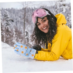 Gants de ski bleu clair à doigts complets avec imprimé chat orange, isolés thermiquement pour l'hiver, utilisation en extérieur, unisexe, fermeture auto-agrippante - Product Image 6
