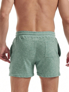 Shorts de bain pour hommes 160 GSM en polyester et élasthanne de qualité supérieure, séchage rapide, couleur beige sable, logo personnalisé en relief, taille élastique, shorts de plage - Product Image 5