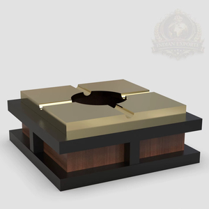 Cendrier de luxe en or pour l'Arabie Saoudite, cendrier moderne en métal et bois pour cigares, design du Golfe, Dubaï, Riyad - Product Image 1