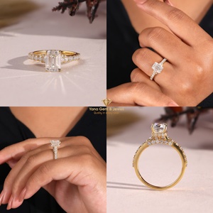 Bague de mariage moderne en or massif 14 carats, forme émeraude, 1,50 carat, couleur F, clarté VVS2, diamant cultivé en laboratoire certifié IGI CVD - Product Image 5