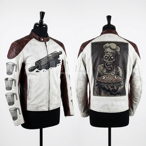 Undead Alchemist Blue Leather <b>Racing</b> <b>Jacket</b> Gothic Potion Graphic Biker Coat Rune Sleeve Print Men Streetwear Custom Manufacture - Product Image 3