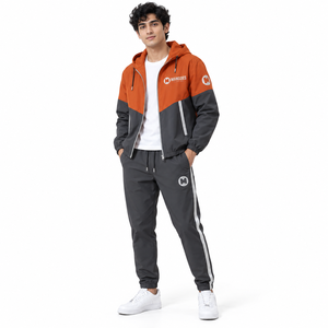 Ensemble de survêtement coupe-vent respirant et écologique pour homme – Veste légère à capuche et pantalon de jogging zippé – Vêtements de sport en gros - Product Image 2