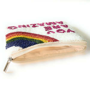 Custom Embroidery Mini Zipper Coin Purse Unisex Travel Hand Beaded Handmade Anti-Theft 'You Are Amazing' Pouch <b>Rainbow</b> <b>Sequin</b> - Product Image 3