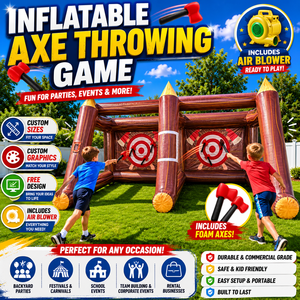 Jeu <span class=keywords><strong>de</strong></span> lancer <span class=keywords><strong>de</strong></span> haches gonflable commercial avec haches en mousse et souffleur d'air |   Taille personnalisée, graphismes sur mesure et service <span class=keywords><strong>de</strong></span> conception gratuit - Product Image 1