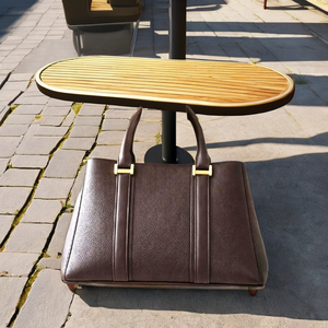 Royaa Full Grain Pebbled Leather Structured Trapezoid Tote Top Handle Purse Minimalist Work Bag Beach Zipper Closure - Product Image 3