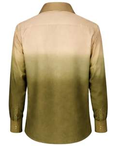 Camisa Formal para Hombre Color Caqui Oliva Degradado, Algodón Premium, Manga Larga, Cierre de Botones, Estilo Casual Elegante, Fabricante OEM Personalizado, Suministro al por Mayor - Product Image 2