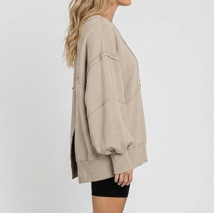 Vêtements décontractés d'hiver pour femmes, très demandés, en molleton 100% coton, coupe oversize, style streetwear, respirant, asymétrique, effet délavé à l'acide - Product Image 5