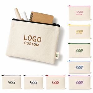 Pochette zippée en toile de coton personnalisée, sac de bricolage, trousse à crayons, trousse de maquillage, trousse de toilette, sac de rangement, logo personnalisé, promotionnel - Product Image 1