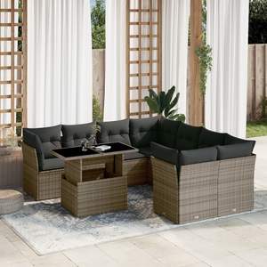 Conjunto de sofás de jardín de ratán PE gris modular de 9 piezas - Product Image 1