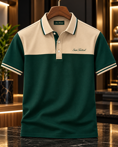 Sam Tactical <b>Men's</b> Color Blocked <b>Polo</b> <b>Shirt</b> Short Sleeve Knitted Cotton Breathable Smart Casual <b>Green</b> Beige Front Embroidery - Product Image 5