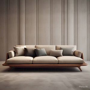 Sofá de madera de teca maciza de perfil bajo, con curvas fluidas y orgánicas, lujoso sofá cama de 3 plazas. - Product Image 1