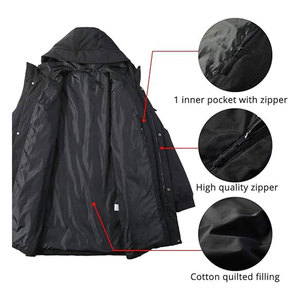 <b>Men's</b> <b>Long</b> Hooded Puffer Jacket <b>Black</b> Solid Color Windproof Thick Polyester Winter Casual <b>Coat</b> Zipper Closure Regular Fit - Product Image 2