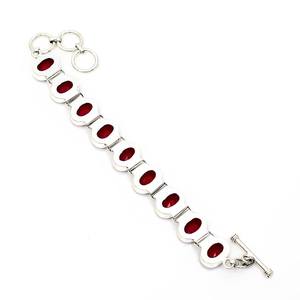 กำไลข้อมือโกเมนโมซัมบิกทรงเหลี่ยม ดีไซน์โบโฮ เงินแท้ 925 ทำมือ พลอยสีแดง ของขวัญสำหรับผู้หญิงและผู้ชาย - Product Image 3