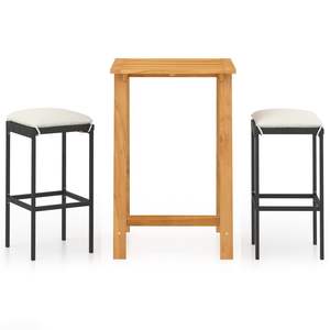 Juego de bar para jardín de madera maciza de acacia, colección de 3 piezas, color negro - Product Image 2