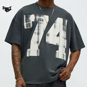 Camiseta de algodón 100% para hombre, estilo vintage, lavado desgastado, con gráfico del número 74, informal, streetwear, proveedor OEM ODM de EE. UU. - Product Image 1