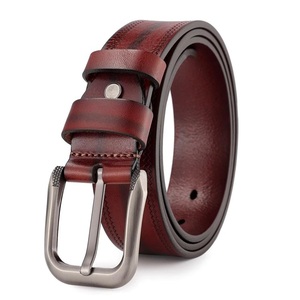Ceinture décontractée pour homme en cuir de vache véritable marron 100% fait main, double couture durable, avec boucle à ardillon en laiton mat argenté. - Product Image 5