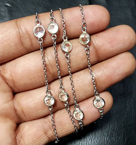 Natural White Topaz Gemstone Sterling Silver Beaded <b>Statement</b> <b>Necklace</b> 44'' Adjustable Bohemia Style Women's Gift - Product Image 4