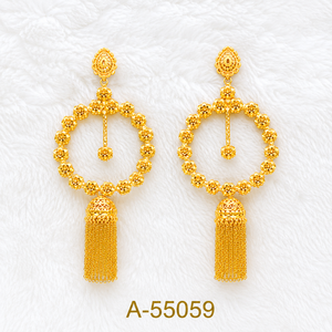 Pendientes de Borla con Baño de Oro de 24K y Aleación de Zinc, Diseño Floral con Aro y Circonita para Mujer, Estilo Bohemia A-55059 - Product Image 1