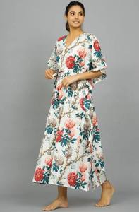 Vestido Kaftan de Algodón Hecho a Mano en India, Ligero, Estilo Boho, para la Playa - Product Image 6