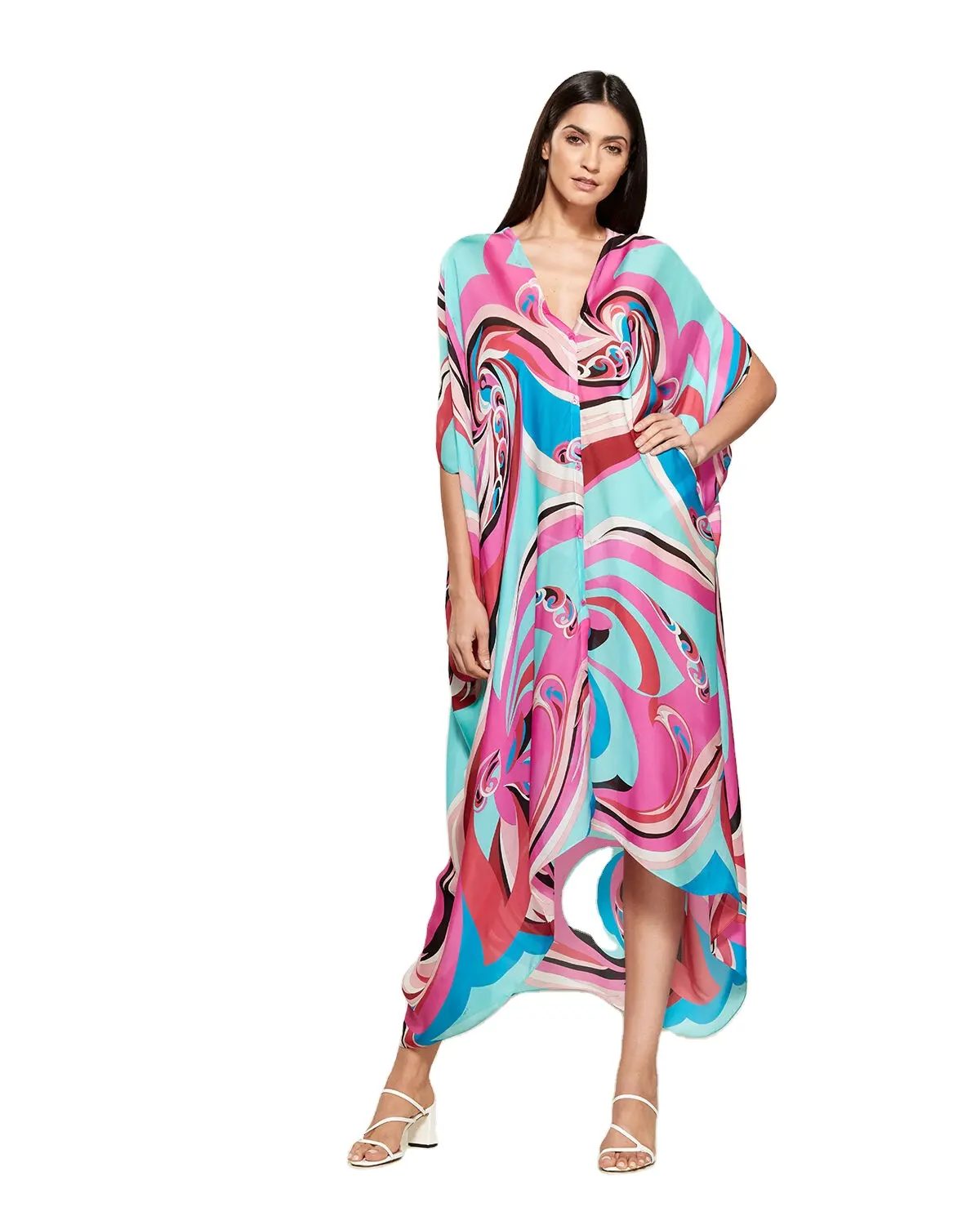 Satijn Caftan Zijde Kaftan Een Stuk Jurk Gedrukt Zijden Jurk Digitale Gedrukt High End Stijlvolle Jurk Lange Kaftan Voor Vrouwen