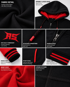 เสื้อฮู้ดดี้ MMA แบบสั่งทำพิเศษ พรีเมียม เนื้อผ้าหนา 350 กรัม ผ้าฟลีซ ผสมคอตตอนและโพลีเอสเตอร์ สำหรับผู้ชาย ซิปยาวเต็มตัว เหมาะสำหรับการฝึกซ้อมนักสู้ รับผลิตแบบ OEM และติดฉลากส่วนตัว - Product Image 6