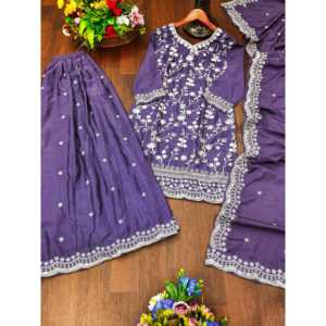 Hermoso Traje Sharara de Algodón para Fiestas, Bordado con Lentejuelas para Salwar Kameez - Product Image 5