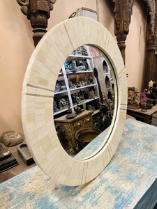 Modern <b>Round</b> Bone Inlay Wedding Decorative <b>Bathroom</b> Wall <b>Mirror</b> - Product Image 5
