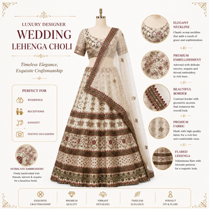 Luxury Ivory <b>Mirror</b> Work Embroidered Lehenga Choli <b>with</b> Dupatta Designer Indian Bridal Wedding Festive Ethnic Traditional Women - Product Image 5