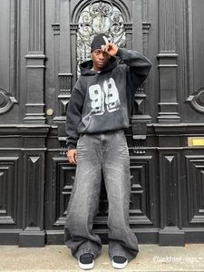 Sweat à capuche unisexe pour homme, imprimé graffiti numéro 99, style streetwear Y2K, coupe oversize, avec poche - Product Image 4