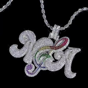 Iced Out Moissanite <b>Initial</b> Letter <b>Pendant</b> With Rainbow Accents 925 <b>Silver</b> Rhodium Plated Hip Hop Style Jewelry Gifts For Him - Product Image 1