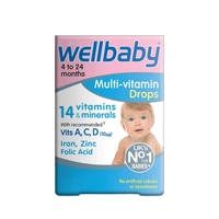Wellbaby Vitamine D & Multi-vitamines en gouttes 30ml Certifié CE Origine Royaume-Uni pour la santé osseuse et l'immunité du bébé Saveur neutre