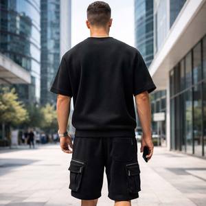 Conjunto de Camiseta y Pantalones Cortos Cargo Tácticos Transpirables Negros para Hombre, Ropa de Calle, Moda de Verano, Conjunto Informal de Dos Piezas, 100% - Product Image 5