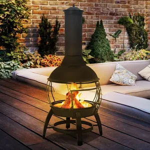 <b>Cast</b> Iron Chimenea Fire Pit With Ash <b>Pan</b> Outdoor Wood Burning Heater Freestanding Portable Powder Coated Black - Product Image 1